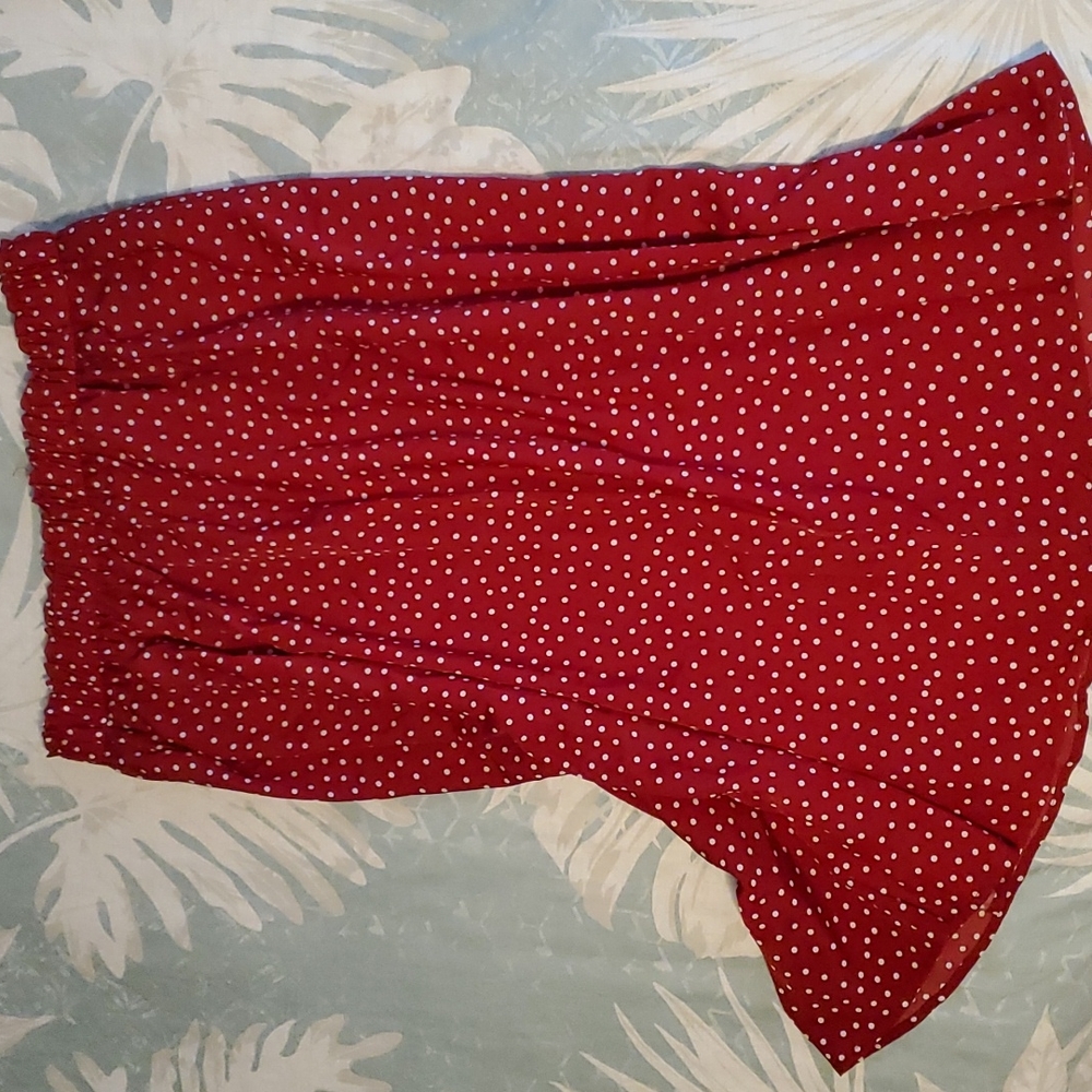 Red with white polka dot skirt